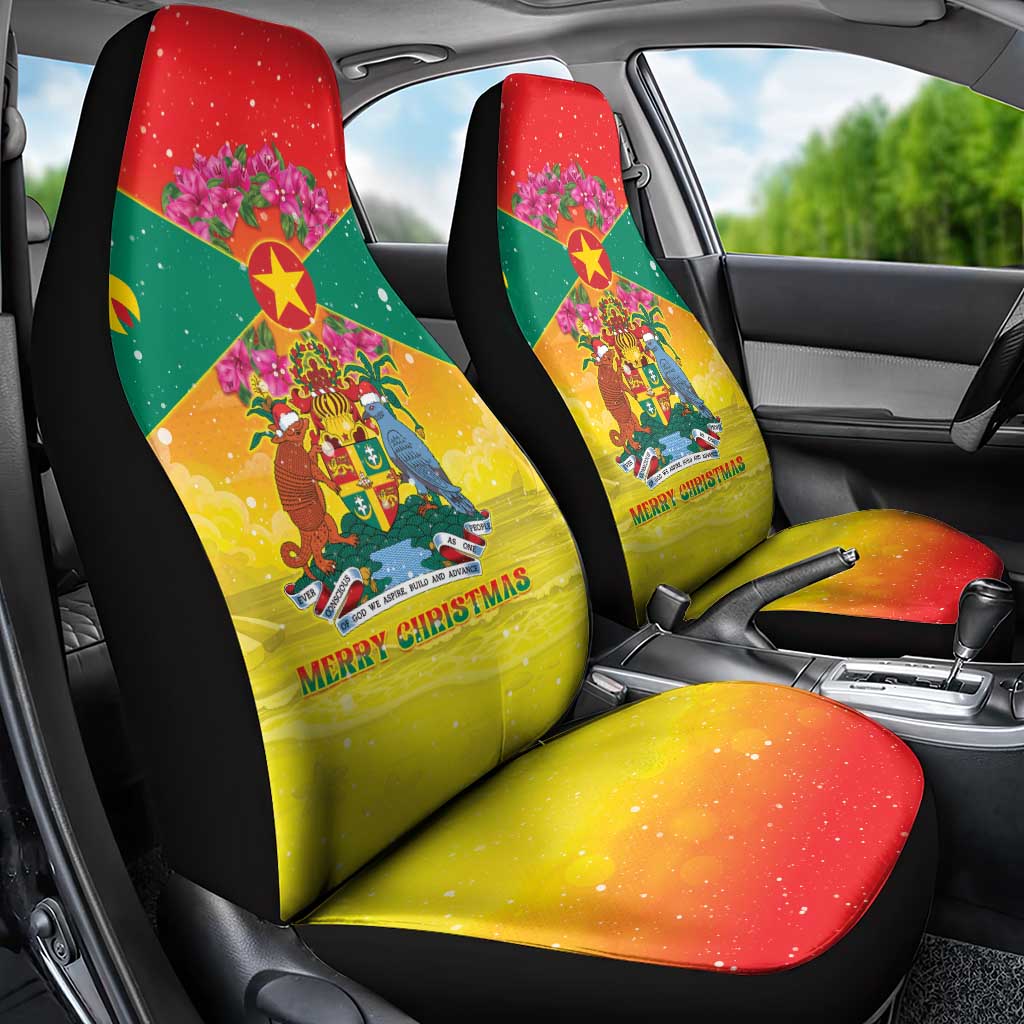 Grenada Christmas Car Seat Cover Coat Of Arms Bougainvillea Wreath - Wonder Print Shop