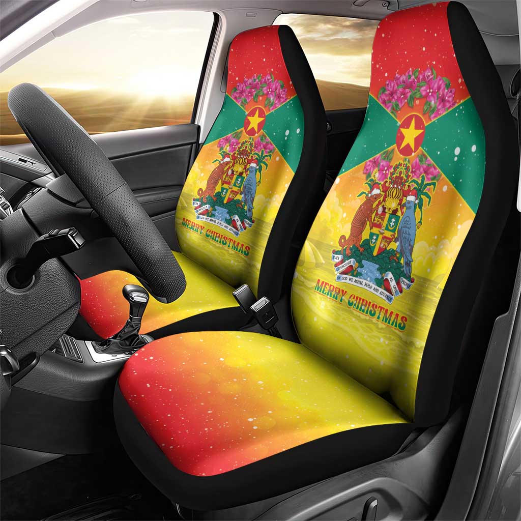 Grenada Christmas Car Seat Cover Coat Of Arms Bougainvillea Wreath - Wonder Print Shop