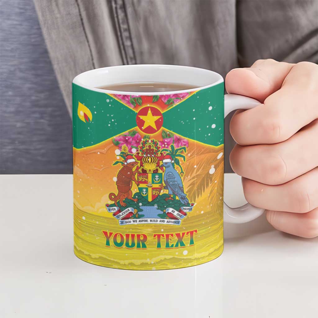 Personalized Grenada Christmas Ceramic Mug Coat Of Arms Bougainvillea Wreath - Wonder Print Shop