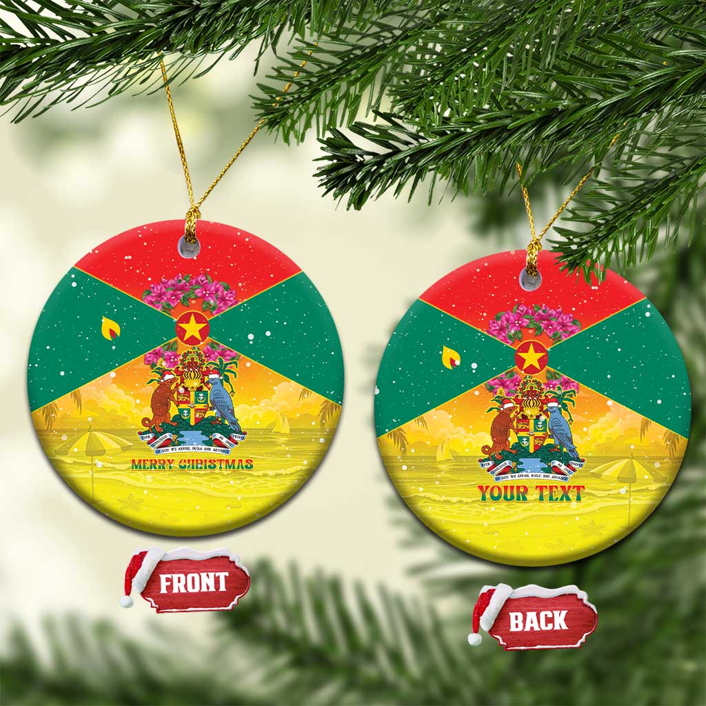 Personalized Grenada Christmas Ceramic Ornament Coat Of Arms Bougainvillea Wreath - Wonder Print Shop