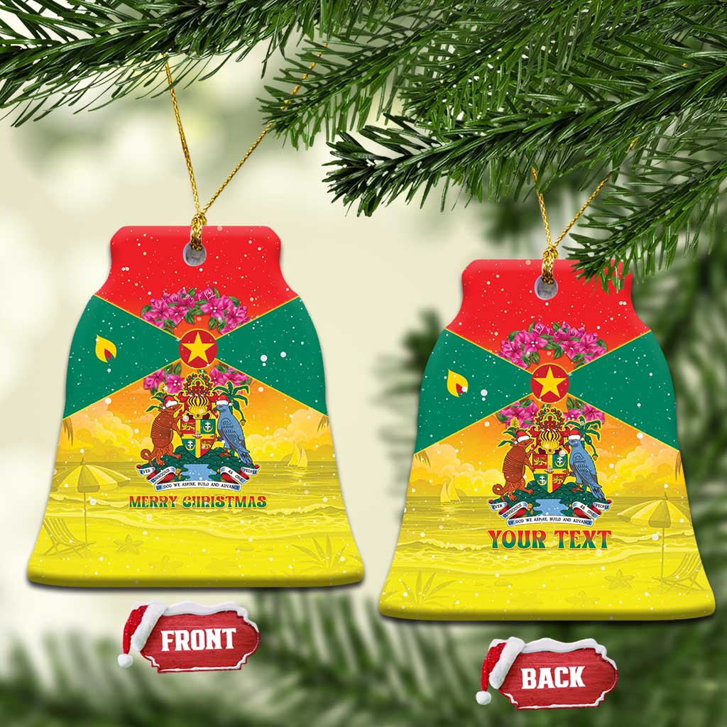 Personalized Grenada Christmas Ceramic Ornament Coat Of Arms Bougainvillea Wreath - Wonder Print Shop