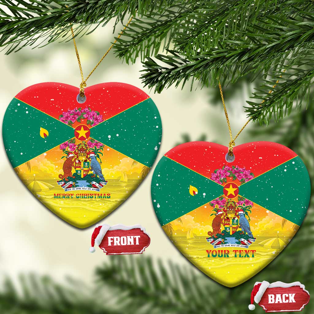 Personalized Grenada Christmas Ceramic Ornament Coat Of Arms Bougainvillea Wreath - Wonder Print Shop