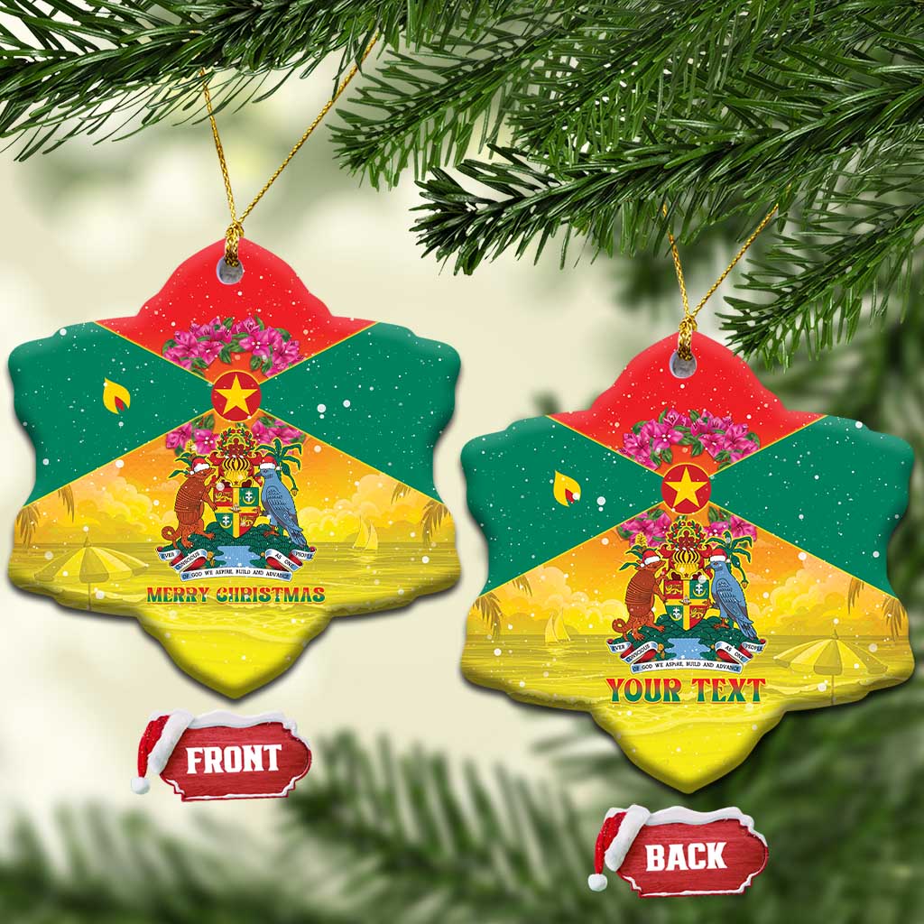 Personalized Grenada Christmas Ceramic Ornament Coat Of Arms Bougainvillea Wreath - Wonder Print Shop