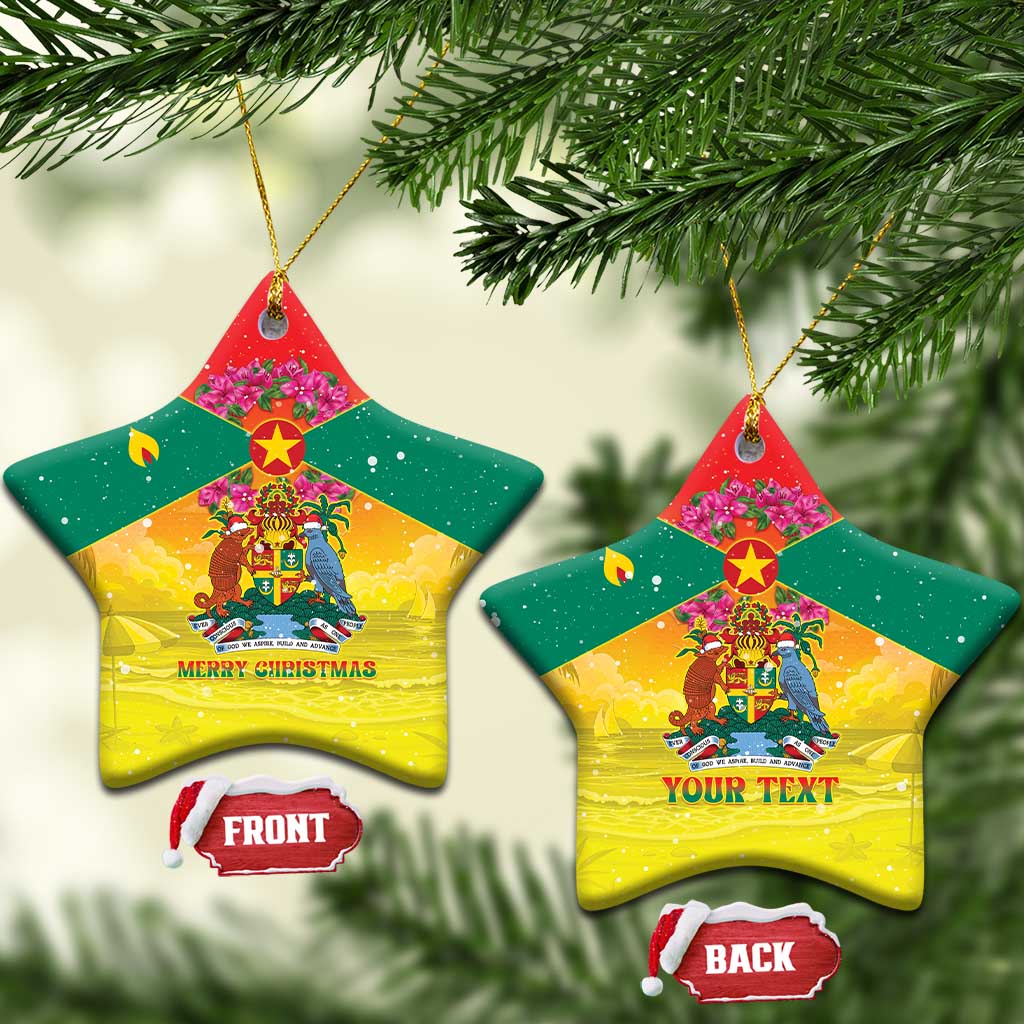 Personalized Grenada Christmas Ceramic Ornament Coat Of Arms Bougainvillea Wreath - Wonder Print Shop