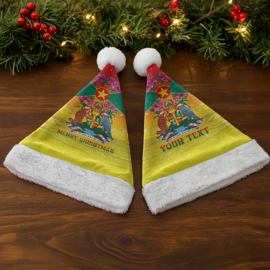 Personalized Grenada Christmas Santa Hat Coat Of Arms Bougainvillea Wreath - Wonder Print Shop