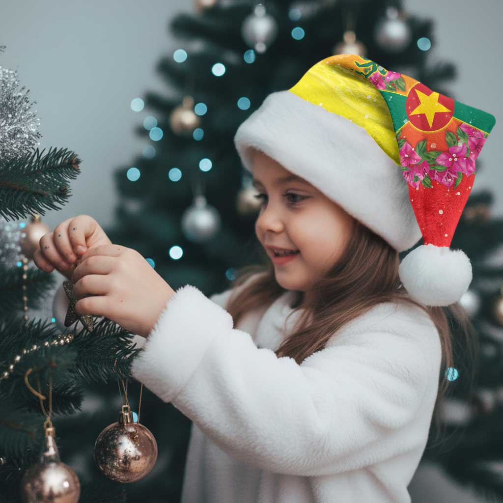 Personalized Grenada Christmas Santa Hat Coat Of Arms Bougainvillea Wreath - Wonder Print Shop