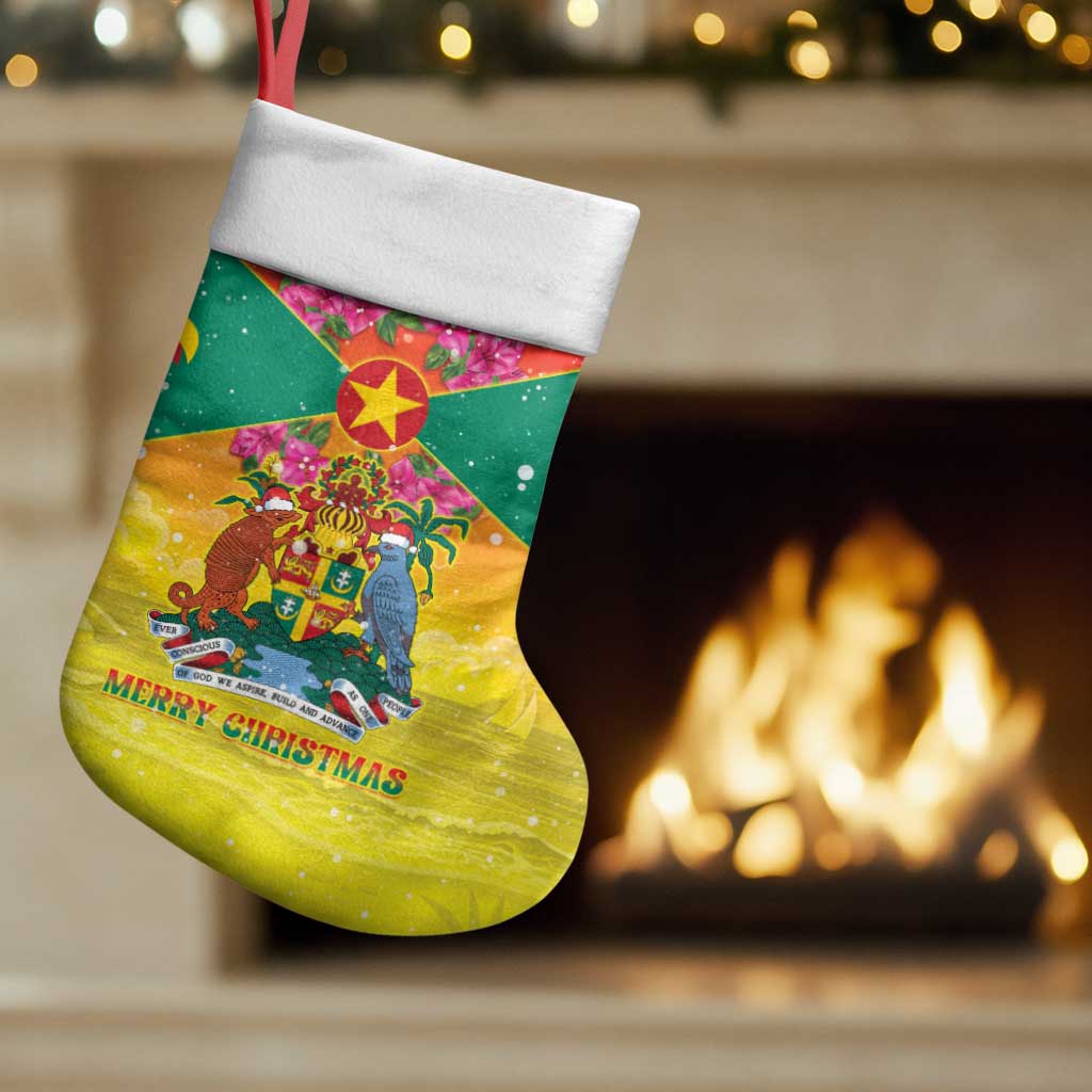 Personalized Grenada Christmas Stocking Coat Of Arms Bougainvillea Wreath - Wonder Print Shop