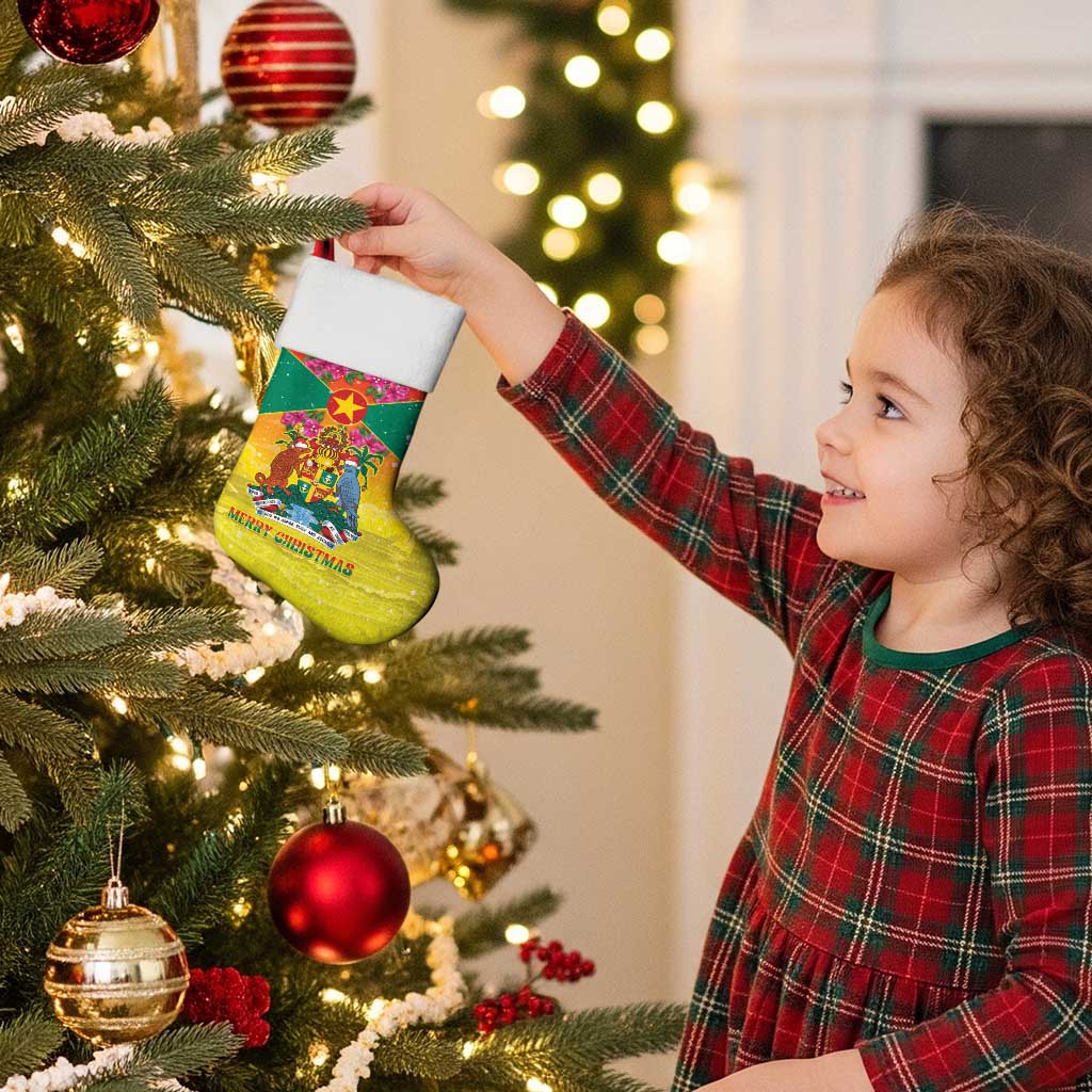 Personalized Grenada Christmas Stocking Coat Of Arms Bougainvillea Wreath - Wonder Print Shop