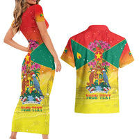 Personalized Grenada Christmas Couples Matching Short Sleeve Bodycon Dress and Hawaiian Shirt Coat Of Arms Bougainvillea Wreath - Wonder Print Shop