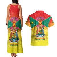 Personalized Grenada Christmas Couples Matching Tank Maxi Dress and Hawaiian Shirt Coat Of Arms Bougainvillea Wreath - Wonder Print Shop