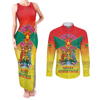 Personalized Grenada Christmas Couples Matching Tank Maxi Dress and Long Sleeve Button Shirt Coat Of Arms Bougainvillea Wreath - Wonder Print Shop