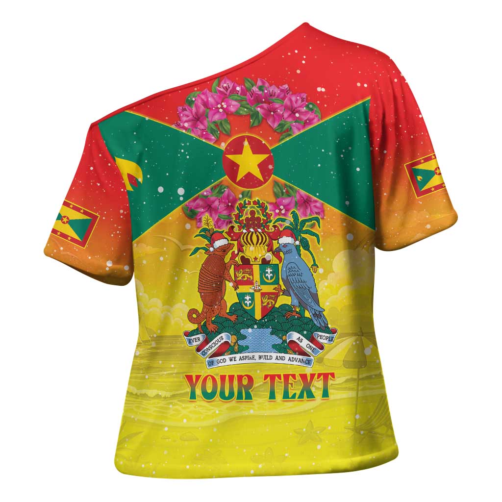 Personalized Grenada Christmas Cross Shoulder Shirt Coat Of Arms Bougainvillea Wreath - Wonder Print Shop