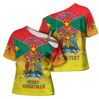 Personalized Grenada Christmas Cross Shoulder Shirt Coat Of Arms Bougainvillea Wreath - Wonder Print Shop