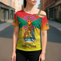 Personalized Grenada Christmas Cross Shoulder Shirt Coat Of Arms Bougainvillea Wreath - Wonder Print Shop