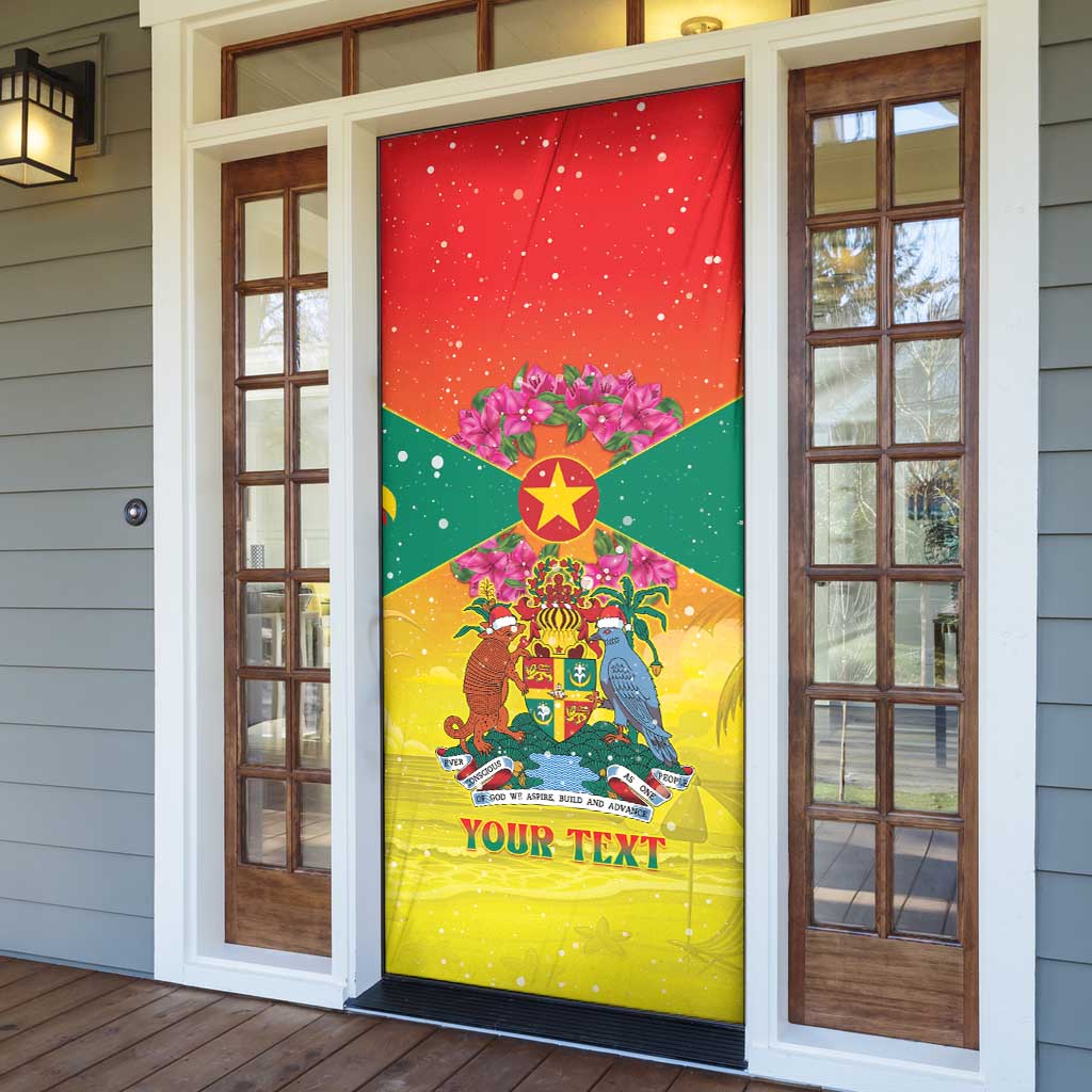 Personalized Grenada Christmas Door Cover Coat Of Arms Bougainvillea Wreath - Wonder Print Shop