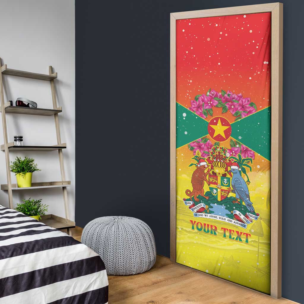 Personalized Grenada Christmas Door Cover Coat Of Arms Bougainvillea Wreath - Wonder Print Shop