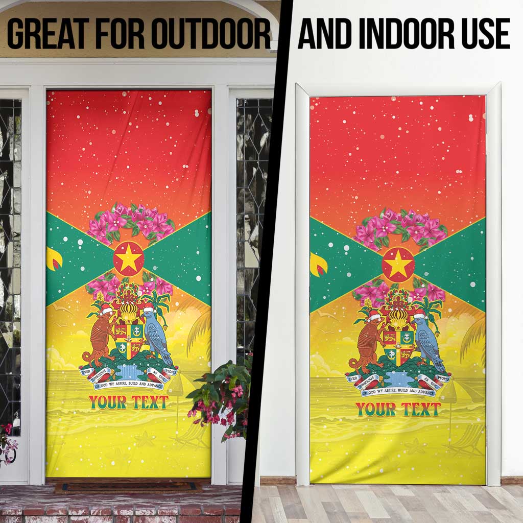 Personalized Grenada Christmas Door Cover Coat Of Arms Bougainvillea Wreath - Wonder Print Shop