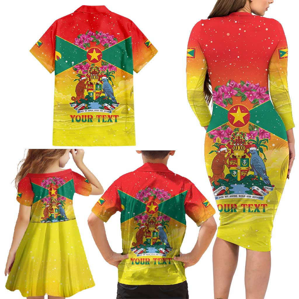 Personalized Grenada Christmas Family Matching Long Sleeve Bodycon Dress and Hawaiian Shirt Coat Of Arms Bougainvillea Wreath - Wonder Print Shop