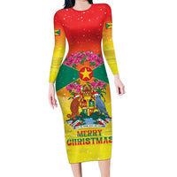 Personalized Grenada Christmas Family Matching Long Sleeve Bodycon Dress and Hawaiian Shirt Coat Of Arms Bougainvillea Wreath - Wonder Print Shop