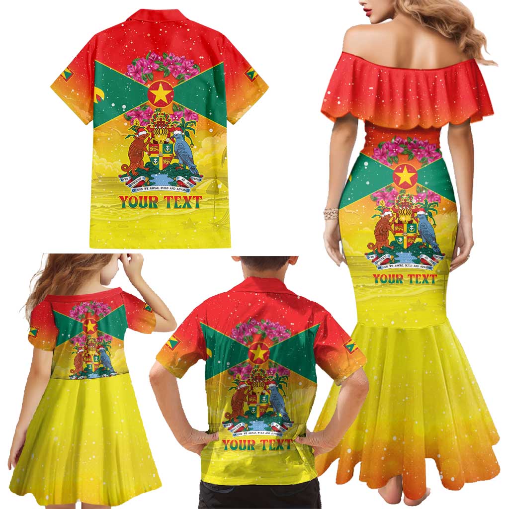 Personalized Grenada Christmas Family Matching Mermaid Dress and Hawaiian Shirt Coat Of Arms Bougainvillea Wreath - Wonder Print Shop