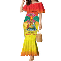 Personalized Grenada Christmas Family Matching Mermaid Dress and Hawaiian Shirt Coat Of Arms Bougainvillea Wreath - Wonder Print Shop
