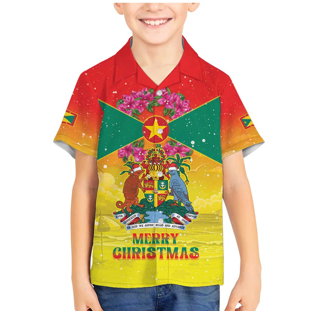Personalized Grenada Christmas Family Matching Mermaid Dress and Hawaiian Shirt Coat Of Arms Bougainvillea Wreath - Wonder Print Shop
