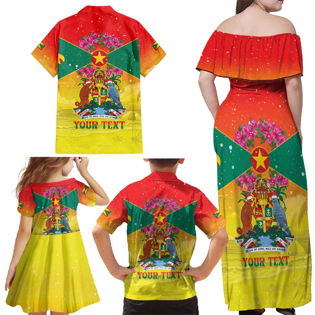 Personalized Grenada Christmas Family Matching Off Shoulder Maxi Dress and Hawaiian Shirt Coat Of Arms Bougainvillea Wreath - Wonder Print Shop