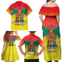 Personalized Grenada Christmas Family Matching Off Shoulder Maxi Dress and Hawaiian Shirt Coat Of Arms Bougainvillea Wreath - Wonder Print Shop