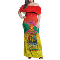 Personalized Grenada Christmas Family Matching Off Shoulder Maxi Dress and Hawaiian Shirt Coat Of Arms Bougainvillea Wreath - Wonder Print Shop