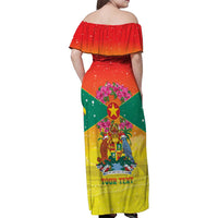 Personalized Grenada Christmas Family Matching Off Shoulder Maxi Dress and Hawaiian Shirt Coat Of Arms Bougainvillea Wreath - Wonder Print Shop