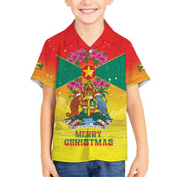 Personalized Grenada Christmas Family Matching Off Shoulder Maxi Dress and Hawaiian Shirt Coat Of Arms Bougainvillea Wreath - Wonder Print Shop
