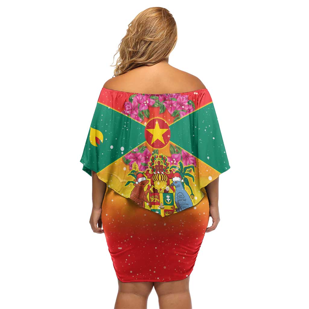 Personalized Grenada Christmas Family Matching Off Shoulder Short Dress and Hawaiian Shirt Coat Of Arms Bougainvillea Wreath - Wonder Print Shop