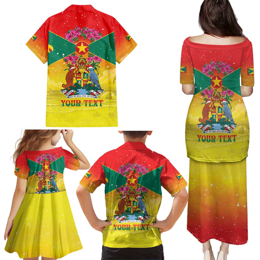 Personalized Grenada Christmas Family Matching Puletasi and Hawaiian Shirt Coat Of Arms Bougainvillea Wreath - Wonder Print Shop