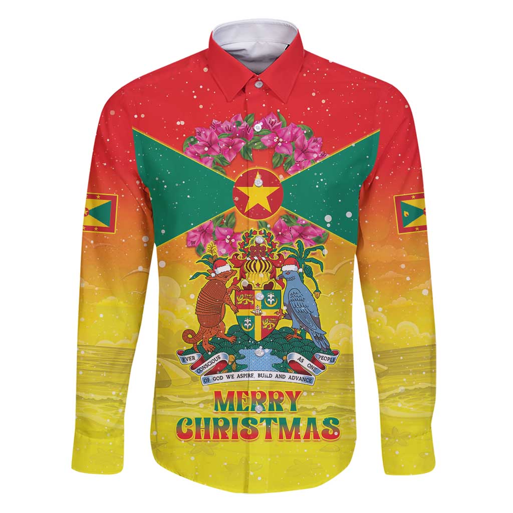 Personalized Grenada Christmas Family Matching Puletasi and Hawaiian Shirt Coat Of Arms Bougainvillea Wreath - Wonder Print Shop