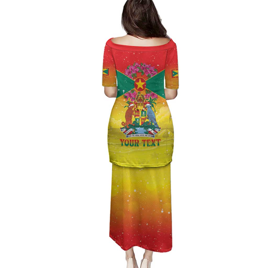 Personalized Grenada Christmas Family Matching Puletasi and Hawaiian Shirt Coat Of Arms Bougainvillea Wreath - Wonder Print Shop