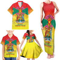 Personalized Grenada Christmas Family Matching Tank Maxi Dress and Hawaiian Shirt Coat Of Arms Bougainvillea Wreath - Wonder Print Shop