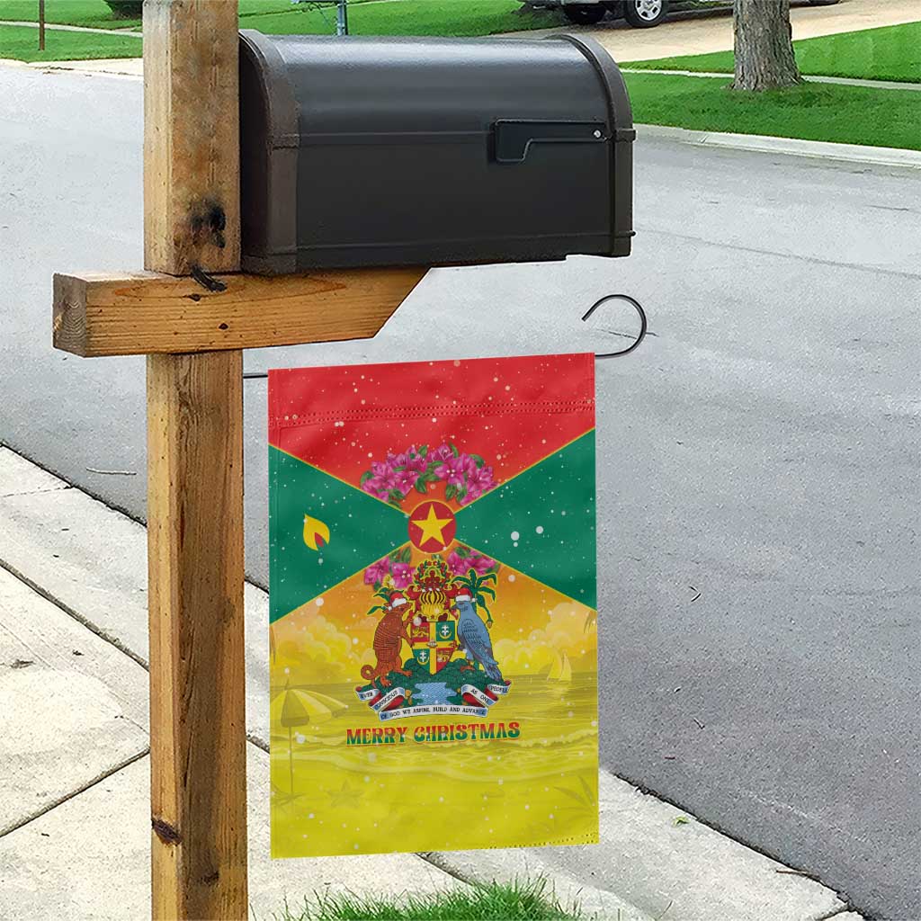 Grenada Christmas Garden Flag Coat Of Arms Bougainvillea Wreath - Wonder Print Shop