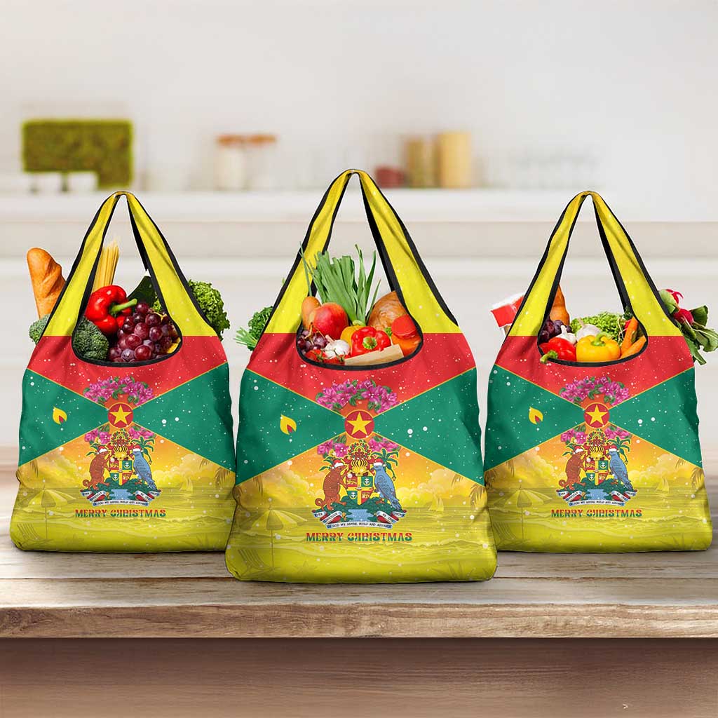 Grenada Christmas Grocery Bag Coat Of Arms Bougainvillea Wreath - Wonder Print Shop