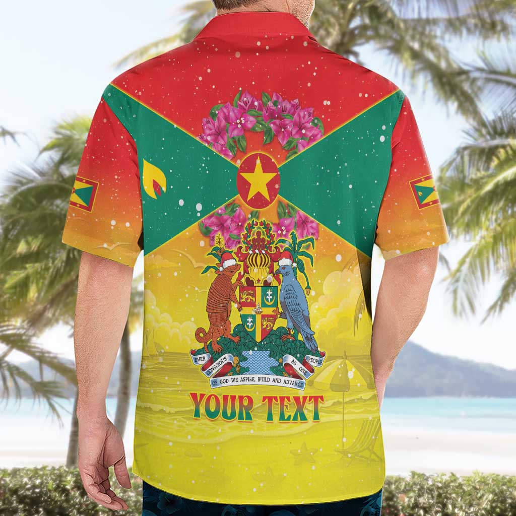 Personalized Grenada Christmas Hawaiian Shirt Coat Of Arms Bougainvillea Wreath - Wonder Print Shop