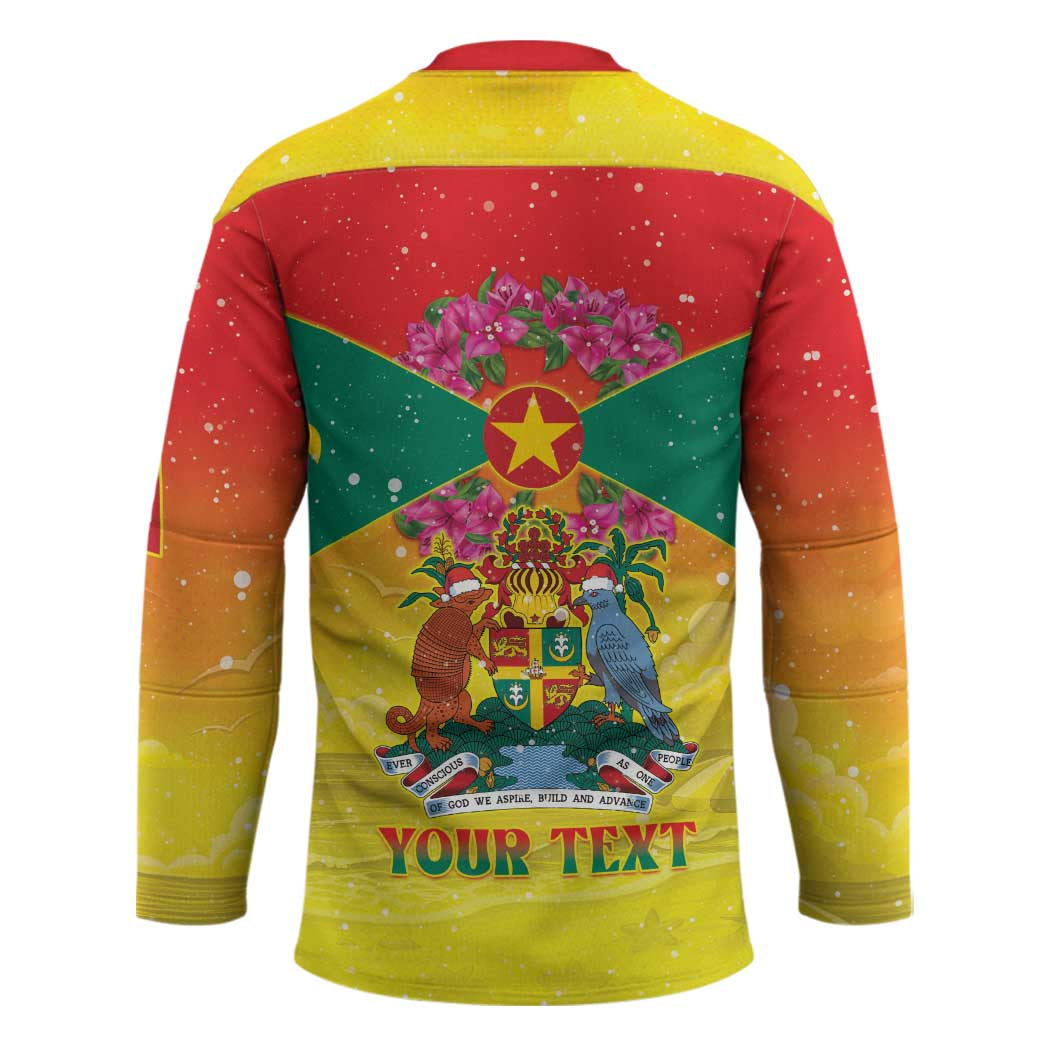 Personalized Grenada Christmas Hockey Jersey Coat Of Arms Bougainvillea Wreath - Wonder Print Shop