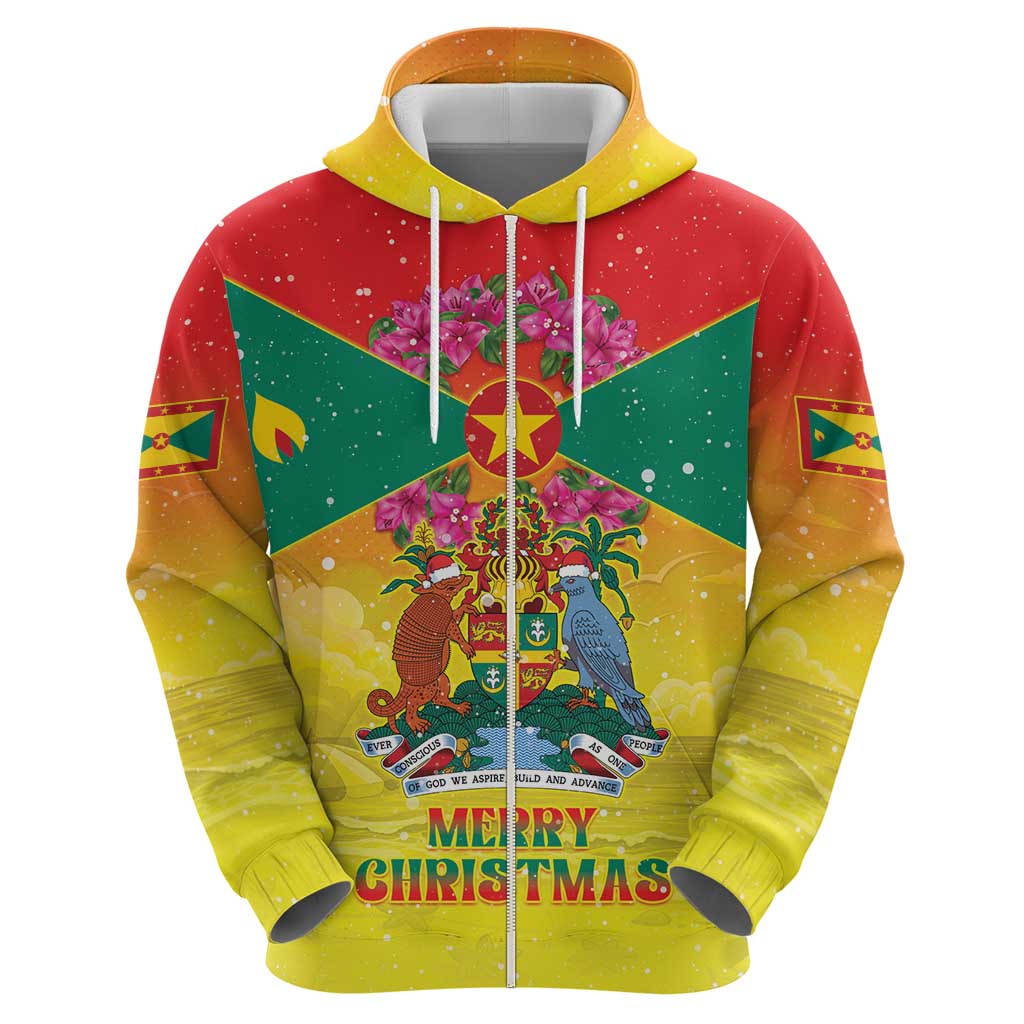 Personalized Grenada Christmas Hoodie Coat Of Arms Bougainvillea Wreath - Wonder Print Shop