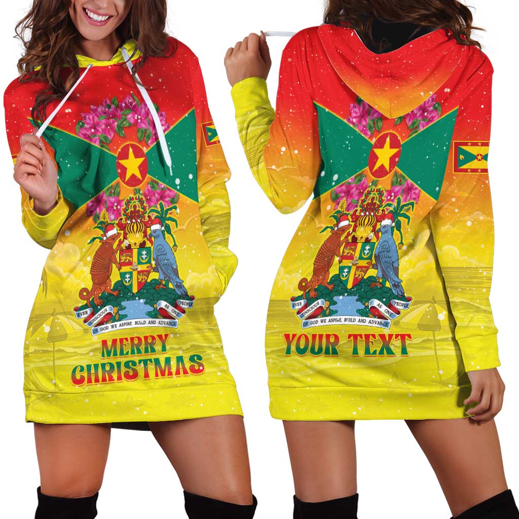 Personalized Grenada Christmas Hoodie Dress Coat Of Arms Bougainvillea Wreath - Wonder Print Shop