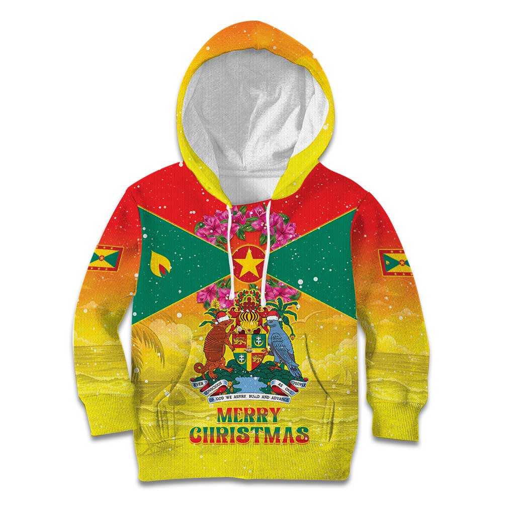 Personalized Grenada Christmas Kid Hoodie Coat Of Arms Bougainvillea Wreath - Wonder Print Shop