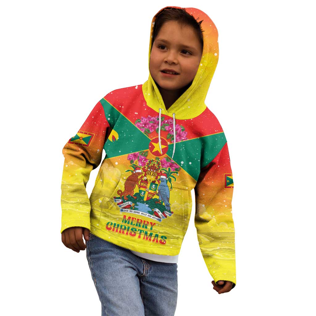 Personalized Grenada Christmas Kid Hoodie Coat Of Arms Bougainvillea Wreath - Wonder Print Shop