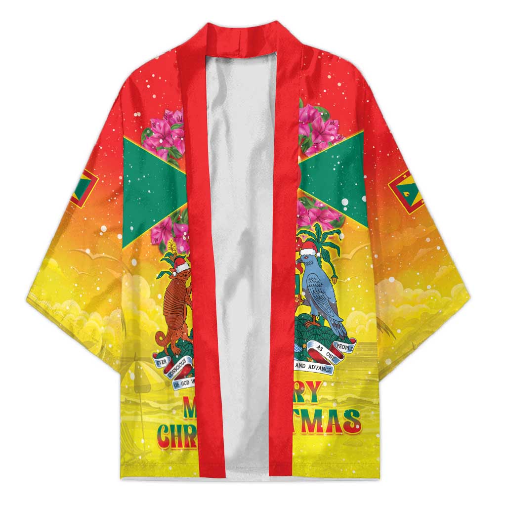 Personalized Grenada Christmas Kimono Coat Of Arms Bougainvillea Wreath - Wonder Print Shop