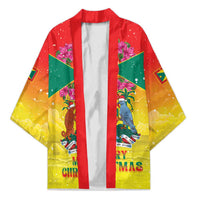 Personalized Grenada Christmas Kimono Coat Of Arms Bougainvillea Wreath - Wonder Print Shop