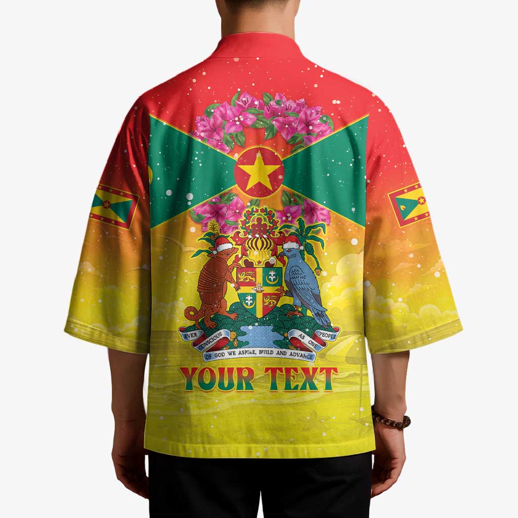Personalized Grenada Christmas Kimono Coat Of Arms Bougainvillea Wreath - Wonder Print Shop