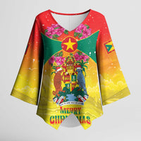 Personalized Grenada Christmas Kimono Sleeve Blouse Coat Of Arms Bougainvillea Wreath - Wonder Print Shop