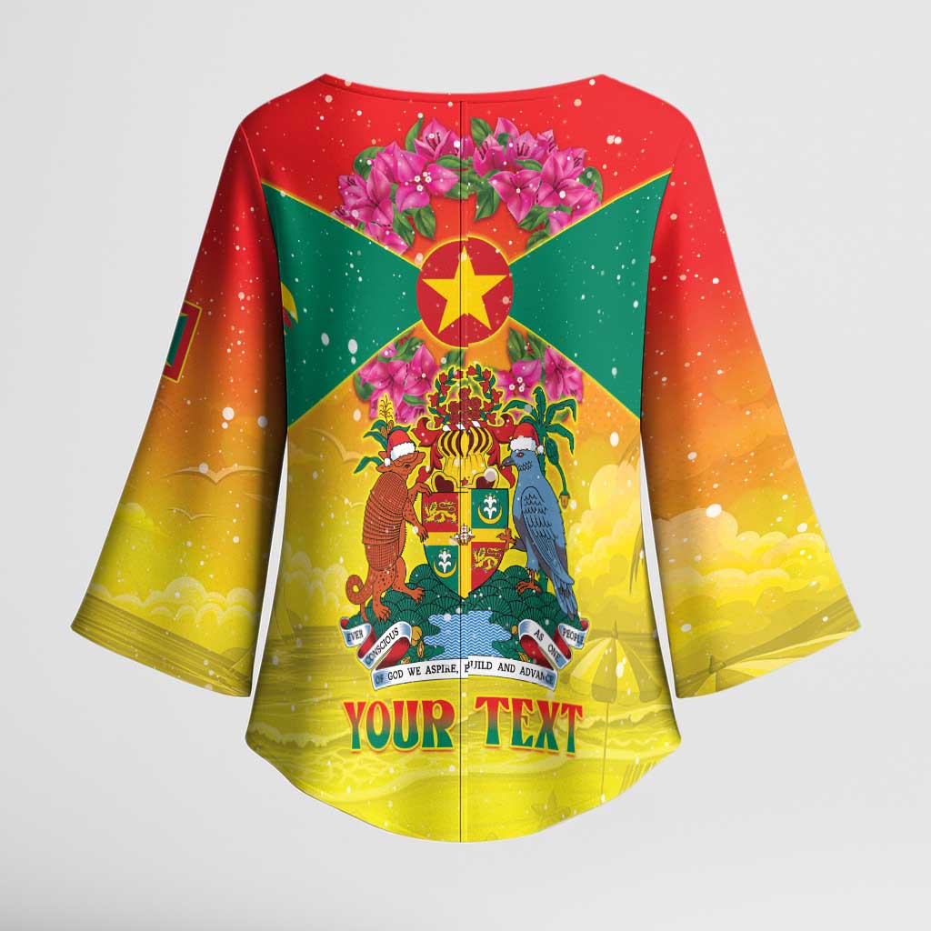 Personalized Grenada Christmas Kimono Sleeve Blouse Coat Of Arms Bougainvillea Wreath - Wonder Print Shop