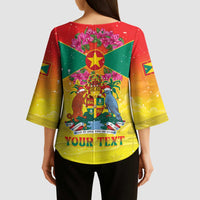 Personalized Grenada Christmas Kimono Sleeve Blouse Coat Of Arms Bougainvillea Wreath - Wonder Print Shop